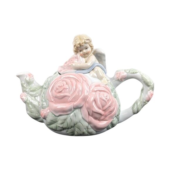 Vintage Avon Cherub Teapot: Porcelain Rose Angel Teapot - Picture 7 of 7